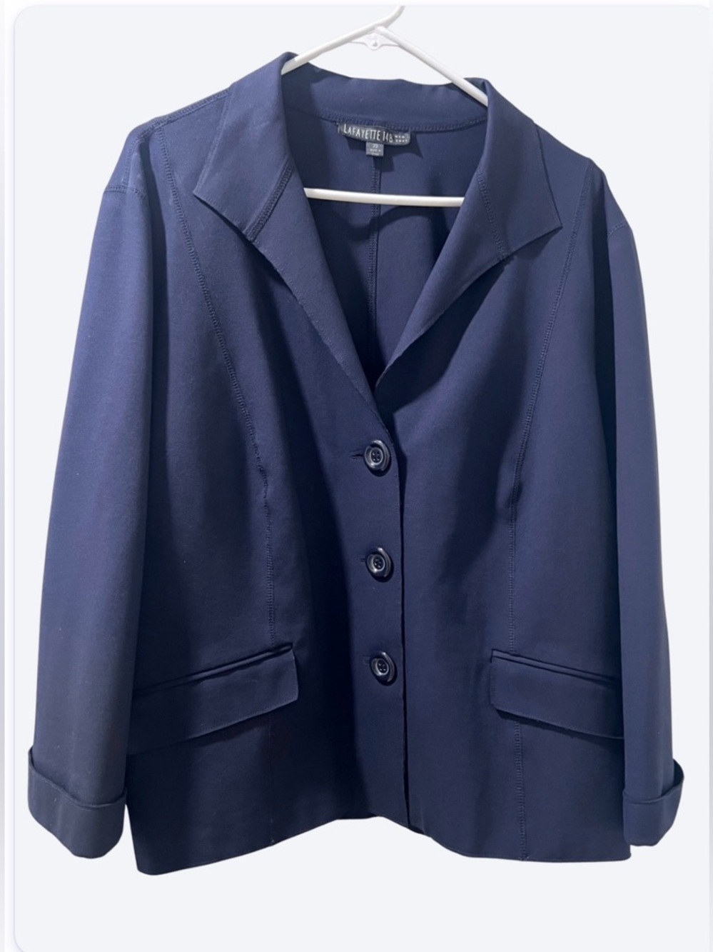Lafayette 148 New York Navy Blazer Jacket Plus Size 20 Cuffed Sleeve Career
